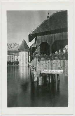 Puente cubierto Kapellbrucke, Lucerna, Suiza RPPC Foto 1 de 2