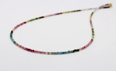 Meraviglioso Collana Tormalina Preziose Sfaccettato Sfera Colorato Collier - Immagine 1 di 4