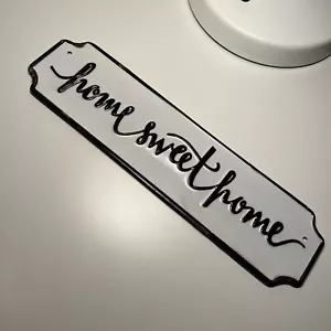 Enamel Sign Home Sweet Home Black White Metal 11x3 Decoration Farmhouse Cursive - Picture 1 of 3