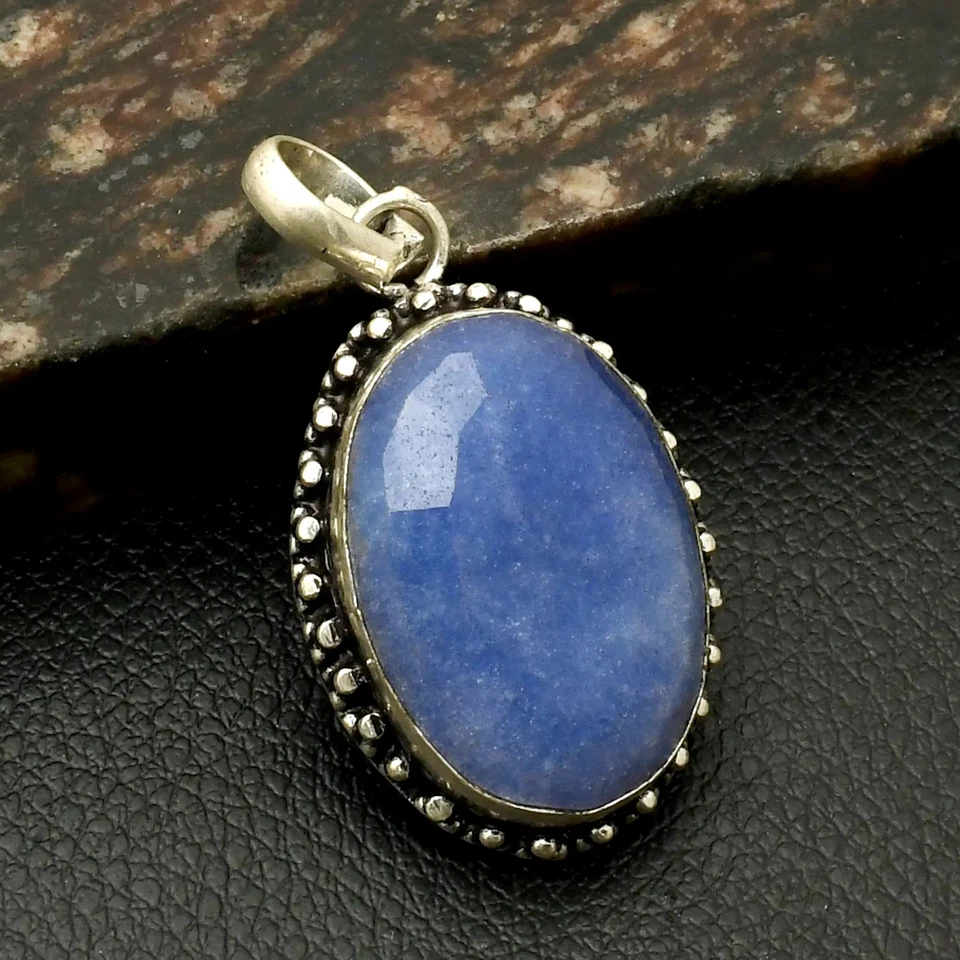 Pingente de pedra preciosa étnica feito à mão simulado de safira presente joia 2" AP-41686 - Imagem 1 de 1