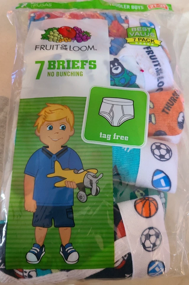 Fruit of The Loom Days Week Brief Asso Assorted Prints 2t/3t Boys Underwear