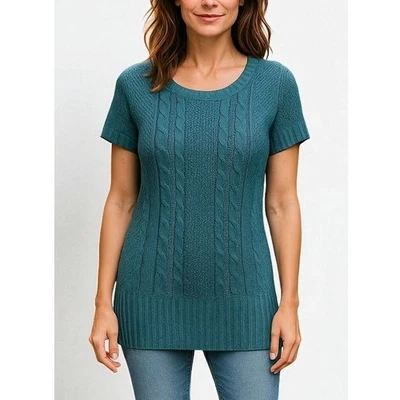 Suéter túnica tejido con cable The Limited verde azulado manga corta suéter talla XS Foto 1 de 4