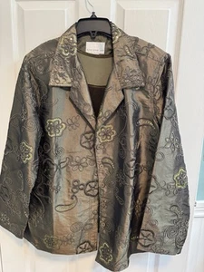 Susan Graver XL olivgrün bestickt Pailletten Jacke Velour Tank gebraucht - Bild 1 von 20