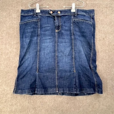 Y2K винтажный старый темно-синий женщин плюс размер 22 джинсовой ткани Jean юбка темно стирка эластичной повседневный - Изображение 1 из 4