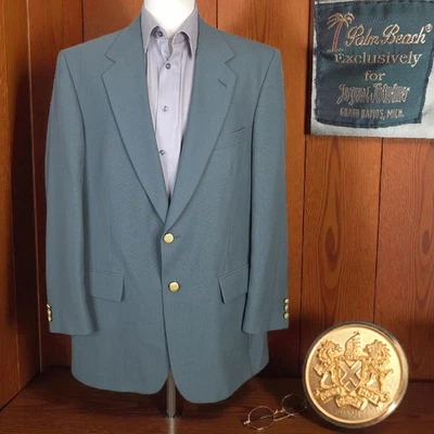 Chaqueta Blazer Palm Beach Para Hombre 46L Verde Salvia con Botones Dorados De Colección Foto 1 de 4
