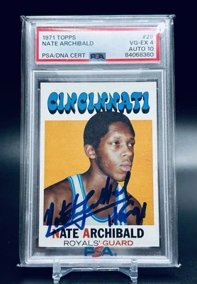 1971-72 Topps Nate Archibald Rookie #29 PSA 4 Auto 10 HOF Cincinnati Royals RC - Image 1 of 2