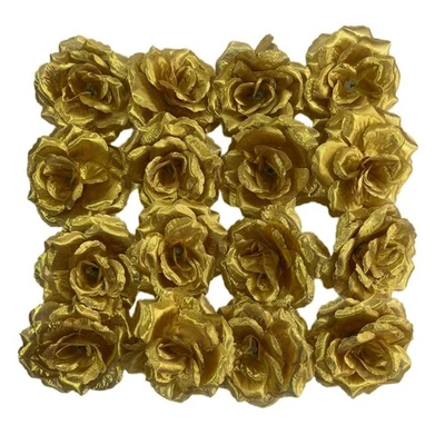 Cabezas de flor de rosa artificial 25 piezas 3 pulgadas oro seda hágalo usted mismo artesanía decoración boda Foto 1 de 3