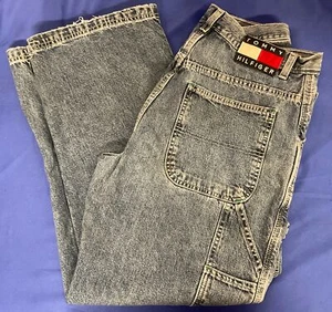 Vtg Y2K Tommy Hilfiger Carpenter Blue Jeans Men's Baggy Wide Skater Grunge - Picture 1 of 6