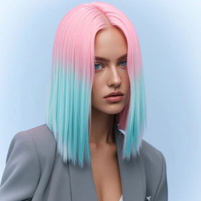 Peluca Ombre Rosa Azul Corta Bob Lolita Pelucas Disfraz Juegos con disfraces Peluca para Mujer Sin Pegamento Foto 1 de 4