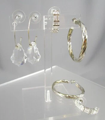LOT of 3 Pairs Silver Tone Rhinestone Crystal Glass Hoop Post Earrings 108Q - Image 1 of 4