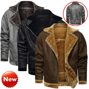 Herren RAF Flieger Kunstfell Lederjacke Mantel Bomber Fleece Pilot Fliegen Oberbekleidung - Bild 1 von 8
