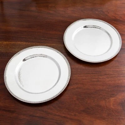 2 ТАРЕЛКИ С МАСЛОМ ИЗ СТЕРЛИНГОВОГО СЕРЕБРА TIFFANY ГРЕЧЕСКИЙ КЛЮЧ ЗАБИТЫЙ БЕЗ МОНОГРАММЫ - Изображение 1 из 4