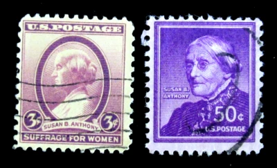 US Postage Stamp Scott 784 and 1051 Susan Anthony 3 Cent 50 Cent No Gum - Image 1 of 2