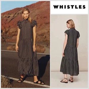 WHISTLES Black Elephant Print Silk Blend Mid- Maxi Dress UK 10 NEW - Relaxed Fit - Picture 1 of 14