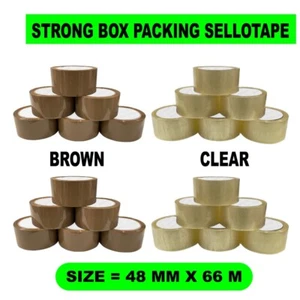 Buff Brown Clear Packaging Parcel Packing Tape Strong 48mm x 66m Rolls 1 2  6 12 - Picture 1 of 3