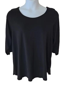 Top Tahari Talla Grande 2X Negro Manga 3/4 Cuello Redondo Elastizado Algodón Pima Modal - Imagen 1 de 7