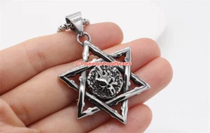 Mens Stainless Steel Gothic Jewish 6 Point Star of David Skull Pendant J702 - Imagen 1 de 5