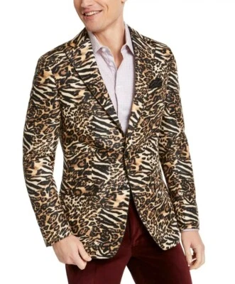 Chaqueta de Cena Tallia Negra Dorada Estampado de Leopardo Para Hombre Calce Ajustado TALLA-38R Etiqueta Naranja Foto 1 de 4