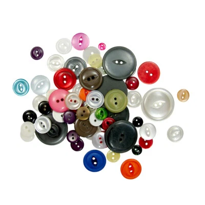 Plastic Fish Eye 2-Hole Round Sewing Buttons Assorted 6-27mm Upcycled Bulk Lot - Image 1 of 2
