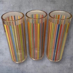 Rarität Pottery Barn Al Fresco Acryl gestreift Becher Set 3-8" hoch Regenbogen Tasse - Bild 1 von 9