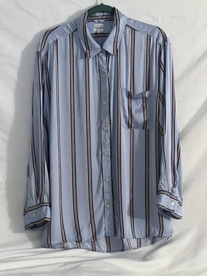 Pijama Arie para mujer XL satinado top botón delantero manga larga a rayas Foto 1 de 4