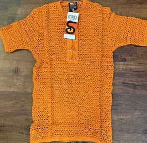 Vtg Men’s Stud Sportsgear Knit Crochet Shirt Orange Australia Sz Small NOS - Picture 1 of 4