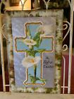 A JOYFUL EASTER Large Calla Lilies Cross Birch Bark Frame Vintage 1909 Postcard