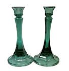 Indiana Glass Evergreen Chandelier Candlestick Holders 7.5?Tall Set/2 Green