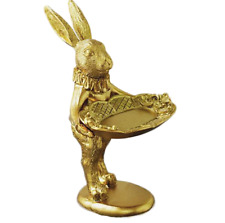 Cute Gold Rabbit Key Holder Jewelry Plate Tray Figurine Statue Modern Home Decor