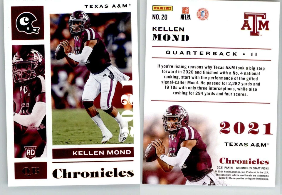 Kellen Mond 2021 Chronicles Draft Bronze #20 Texas A&M Vikings RC Rookie - Image 1 of 1
