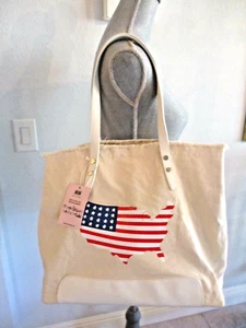 NUEVO CON ETIQUETAS BOLSO DE MANO DE LONA BEIGE MÁS BUSCADO EE. UU. con mapa de estados unidos en él - Correas de cuero sintético - Imagen 1 de 12