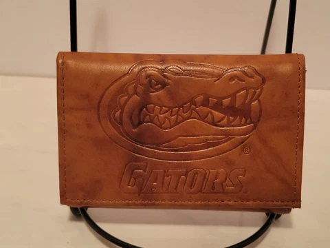 Florida Gators Brown Geniune Leather Tri-Fold Leather Wallet Cover