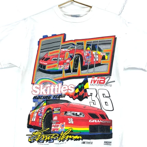 Vintage Ernie Irvan Skittles Nascar T-shirt Medium 1998 White Double Sided 90s Cover