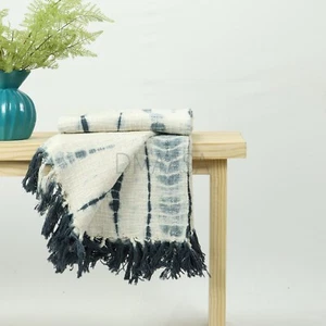 Blau Hand Batik Druck Boho Baumwolle Schlammtuch Sofa Couch Bett Überwurf Decke - Bild 1 von 4