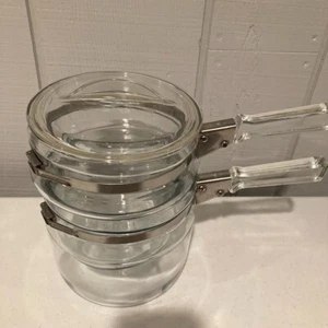 Vintage Pyrex 1940er Flameware DOPPELKESSEL 1,5 Quart mit Deckel Made in USA #6763 - Bild 1 von 19