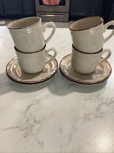 Vintage Stoneware Japan Coffee Tea Cups & Saucers 8 Pieces - Picture 1 of 10
