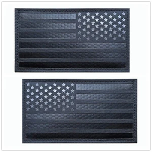 Reflective IR US AMERICAN FLAG REVERSE LEFT RIGHT SHOULDER HOOK 2 PATCHES BLACK* - Picture 1 of 4