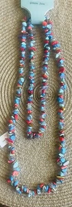 Turquoise And Coral Gemstone Chip Beads 40” Long Necklace -New - Picture 1 of 5