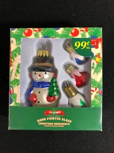 Juego de adornos de muñeco de nieve de vidrio vintage All is Brite - Imagen 1 de 4