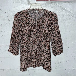 Maurices Women's Top Floral Print 3/4 Sleeve Keyhole Neck Crinkle Blouse Size L - Picture 1 of 8