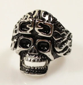 Ed Hardy Gothic Oxidized Skull Silver Biker Punk Hiphop Cocktail Party Ring A10 - Picture 1 of 4