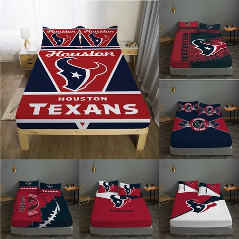 Houston Texans 3Pcs Fitted Sheet Pillowcases Soft Deep Pocket Bed Sheet Set Gift Cover
