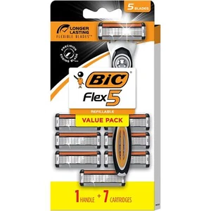 Refillable Razors for Men, 5 Blade, 1 Handle & 7 Cartridges, 8pc Kit - Picture 1 of 9