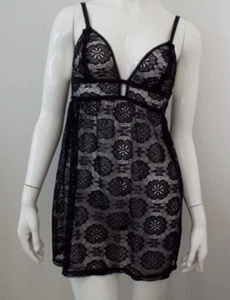 Betsey Johnson Sheer Black Lace Babydoll Gown MEDIUM Floral Lingerie 2016 - Picture 1 of 13