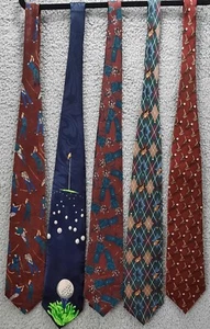 Lot Of 5 Golf Themed Men's Neckties Spencer & Lowe Flying Scotsman Cellini - Picture 1 of 4