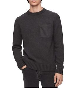 Calvin Klein Mens Felt-Pocket Knit Sweater, Grey, X-Large