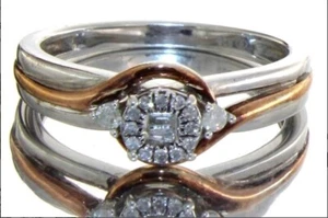 Rose Gold and Silver Solitaire Diamond Designer Ring - Picture 1 of 3