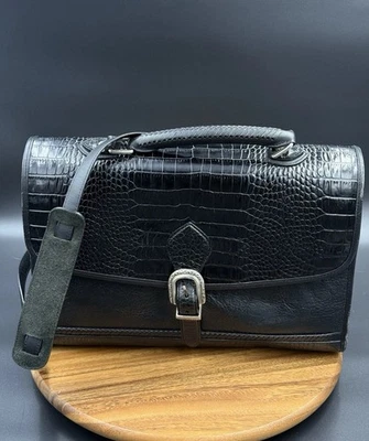 BRIGHTON черный кожаный портфель сумка работа сумка плетеный серебряный чехол для ноутбука - Изображение 1 из 4