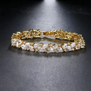 8Ct Pear Cut Real Moissanite Women's Tennis Bracelet 14K Yellow Gold Plated - Picture 1 of 5