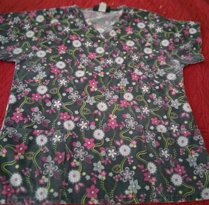 Women's Preowned Scrub Top Floral Print Bonita Scrubs Large - Picture 1 of 7